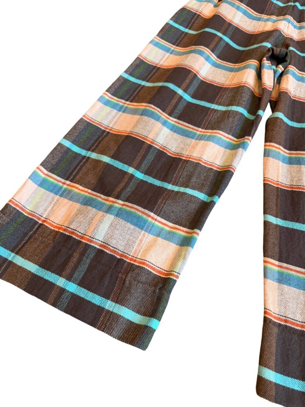 Free People Plaid Back Buckle Cotton Pants Wide Leg Bold Trousers Size 10 NWT - Picture 14 of 16